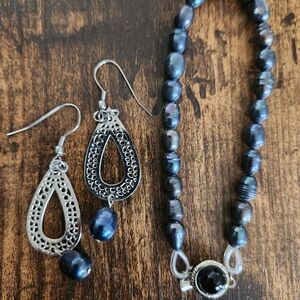 Elegant Silver and Gray Pearl Jewelry Set